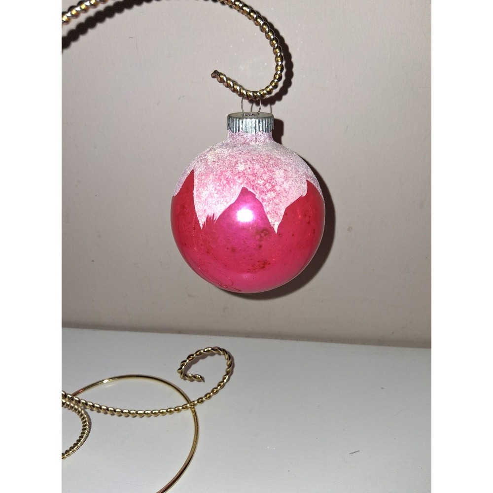 Vintage Shiny Brite Pink Glass Christmas Ornament Mica Snow Icicle 3"
